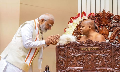 Prime Minister Narendra Modi during the birth centenary celebrations of Acharya Vidyanand Ji Maharaj, in New Delhi, Saturday, June 28, 2025 (Photo: PTI)