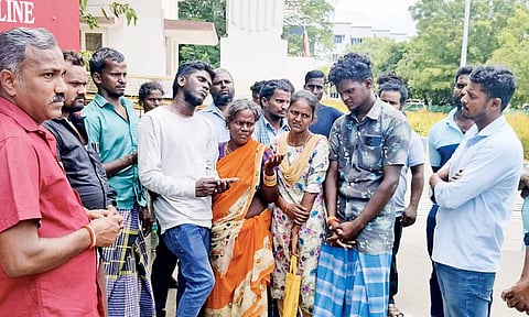 Selvaraj along with family members outside Tiruchy Collectorate on Saturday 