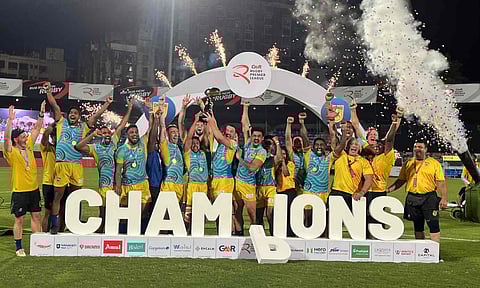 Chennai Bulls team celebrate with the trophy
