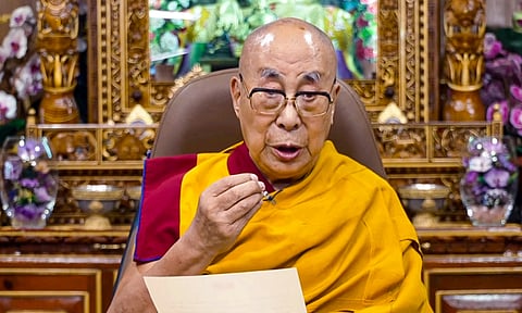 Tibetan spiritual leader the Dalai Lama speaks via a video message (PTI) 