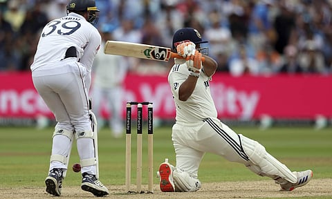 India's Rishabh Pant plays a shot during day four of the second cricket test match between England and India at Edgbaston in Birmingham (PTI) 