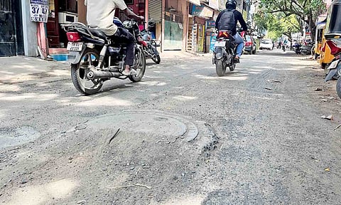 Damaged Old Mambalam Road, the stretch between Govindan Road and Jones Road