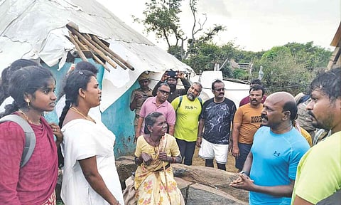 State Health Minister Ma Subramanian interacts with villagers and medical staff at Denkanikottai taluk in Krishnagiri district