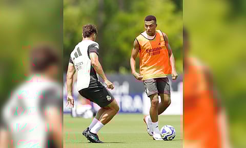 Kylian Mbappe during a training session 