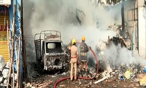 Firefighters douse flames at paper godown in Madurai (Photo/ANI)