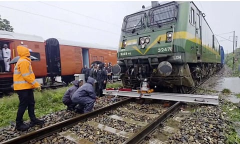 Restoration work underway after a goods train derailed near Kathua district, J&K, Thursday, July 10, 2025 (PTI) 