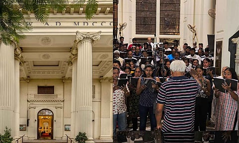 Entrance to the church, The MMA Choir practicing at The Kirk 