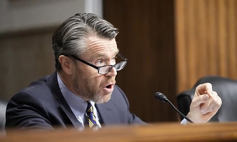 Sen. Todd Young, R-Ind., asks questions during a confirmation hearing at the Capitol in Washington (AP Photo)