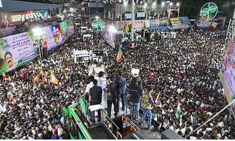 Leader of Opposition Edappadi K Palaniswami addressing a rally at Nannilam in Tiruvarur on Friday