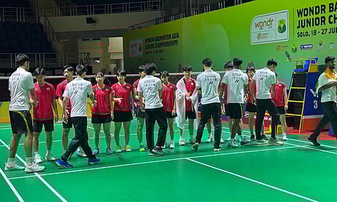 India and Japan players greet each other after the match 