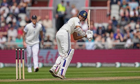 India's Yashasvi Jaiswal plays a shot on day one of the fourth test cricket match between India and England, at the Old Trafford Cricket Ground, in Manchester, Wednesday, July 23, 2025 (PTI) 