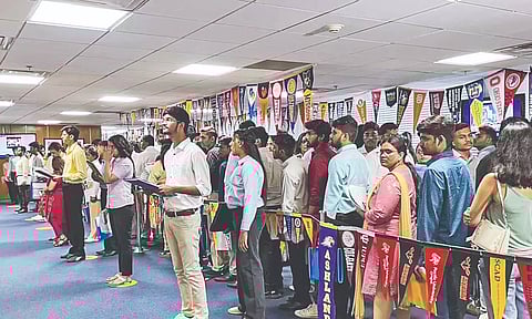 File photo of applicants waiting for visa interview in one of the US consulates in India