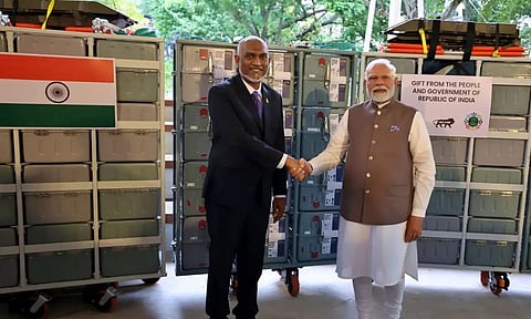 Prime Minister Narendra Modi with Maldivian President Mohammed Muizzu (PTI)