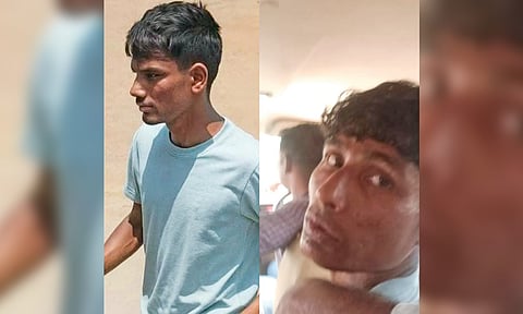 The image of the suspect captured by CCTV cameras was enhanced using technology (L); the accused in custody 