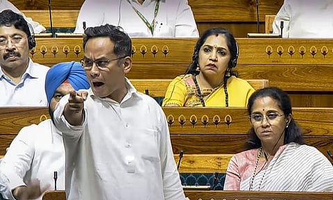 Congress MP Gaurav Gogoi speaks during a debate in the Lok Sabha on the Pahalgam terror attack and Operation Sindoor (PTI)