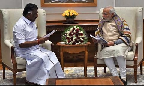 File Photo of O Panneerselvam with Prime Minister Narendra Modi (PIB India)