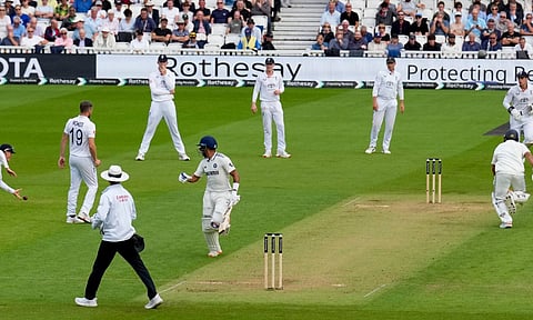 India's Dhruv Jurel and Karun Nair run between the wickets during the first day of the fifth Test cricket match between India and England, at The Oval, in London, England, Thursday, July 31, 2025 (PTI) 