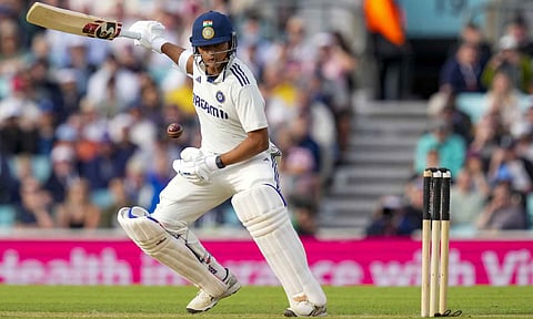India's Yashasvi Jaiswal plays a shot during the second day of the fifth Test cricket match between India and England, at The Oval, in London, Friday, Aug. 1, 2025 (PTI) 