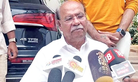 PMK founder S Ramadoss talking to media persons