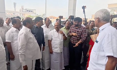 Public Works Minister EV Velu inspects the hospital at Tambaram Sanatorium on Tuesday (Screengrab/ X@evvelu)