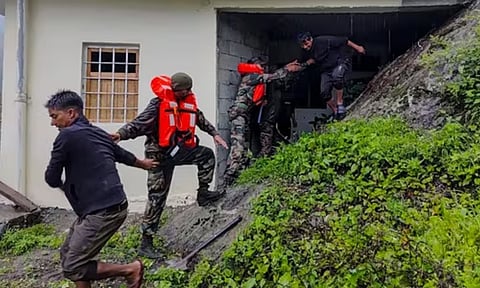 Rescue operation underway following landslide and flash floods triggered by a cloudburst near Dharali of Uttarkashi district, Uttarakhand (PTI)