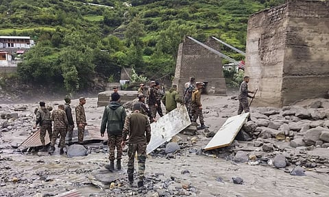 Search and rescue operation underway following flash floods triggered by a cloudburst, at Dharali, in Uttarkashi (PTI) 