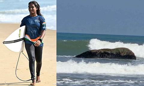 Kamali Moorthy during the Asian Championship; The elephant rock in the water 