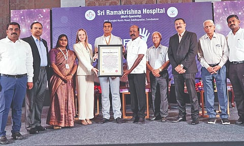 World Records Union representatives present official citation to Sri Ramakrishna Hospital management