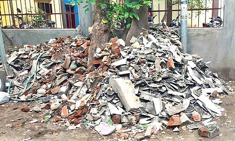 Construction debris near anganwadi in Kodungaiyur 
