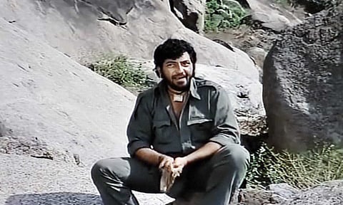  Actor Amjad Khan in the film Sholay shot in Ramnagar hills of Karnataka.