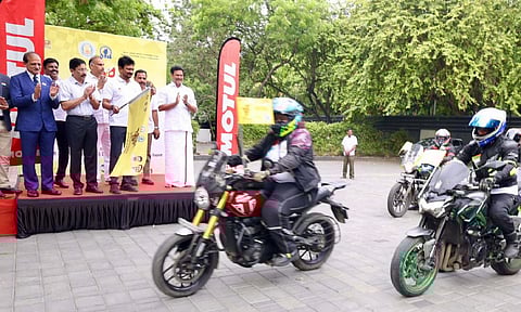 Deputy CM Udhayanidhi Stalin on Friday flagged off a two-wheeler rally from his camp office at Greenways Road (X) 