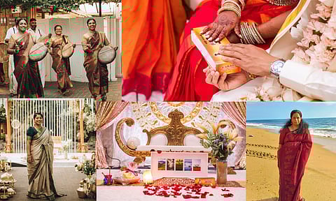 An Indigenous Tamil wedding setup honouring nature and ancestors, with earth-based décor, fresh flowers, and ancestral tributes