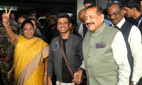 Astronaut Shubhanshu Shukla arrives at the Indira Gandhi International (IGI) Airport, in New Delhi, early Sunday, Aug. 17, 2025 (PTI) 