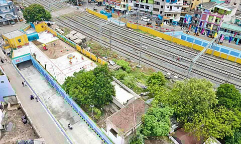 Aerial view of the Bhojaraja Nagar subway (inset) in Korrukupet opened for public use on Monday (Photo: Justin George) 