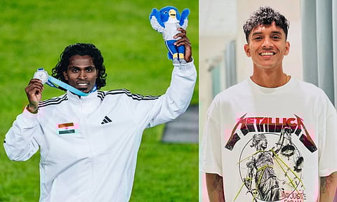 Praveen Chithravel with his silver at University Games; Rajesh Ramesh 