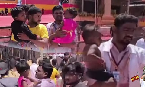 Parents bring children for TVK's 2nd state conference (Credits: Thanthi TV)