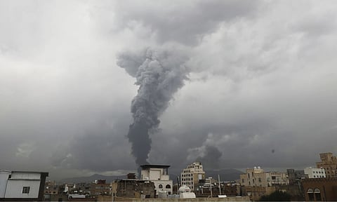Smoke billows following Israeli airstrikes in multiple areas in Sanaa, Yemen (AP Photo)