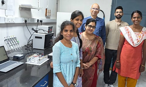 Prof. S Pushpavanam, Dept of Chemical Engineering, IIT Madras, with the Research Team at a lab in IIT Madras Campus 