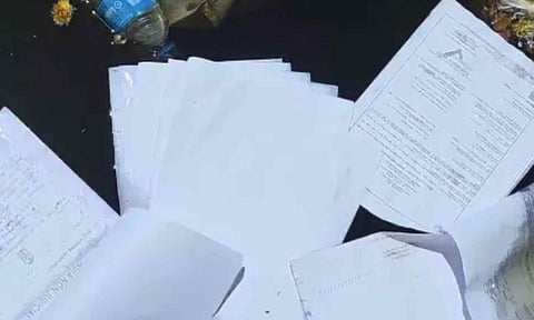 ‘Ungaludan Stalin’ petitions were found dumped on the banks of the Vaigai near Thirupuvanam 