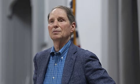 Sen. Ron Wyden, D-Ore., listens during a town hall meeting on Friday, July 25, 2025, in Wasco, Ore. (AP Photo)