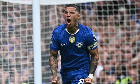 Enzo Fernandez celebrates after scoring 