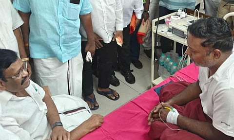 Minorities Welfare Minister SM Nasar visited the Congress MP Sasikanth Senthil at Tiruvallur GH enquiring about his health on Sunday 