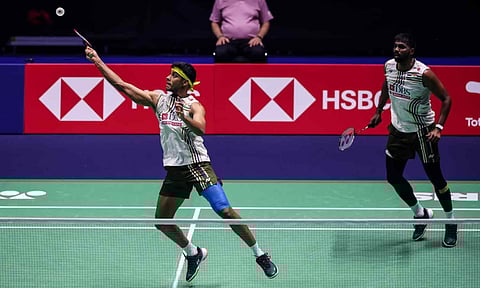 Satwiksairaj Rankireddy and Chirag Shetty in action during the semi-final 