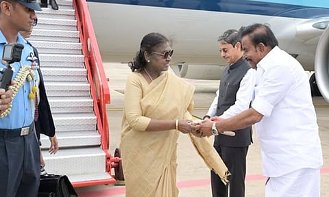 President Droupadi Murmu arrives at Tiruchy Airport (ANI)