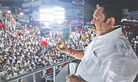 Leader of Opposition Edappadi Palaniswami addressing a rally at Palanganatham in Madurai on Wednesday evening