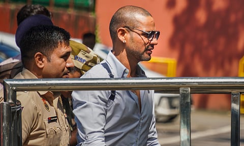 Former cricketer Shikhar Dhawan arrives at Enforcement Directorate (ED) office in New Delhi (PTI)