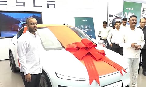 Maharashtra Transport Minister Pratap Sarnaik on Friday received the first delivery of a car from Tesla's newly launched showroom in Mumbai's Bandra Kurla Complex (X) 