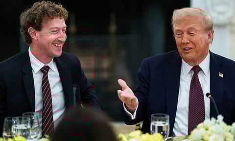 Donald Trump speaks with Mark Zuckerberg at the dinner in the State Dining Room of the White House on Thursday. (Bloomberg)