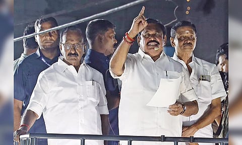 AIADMK general secretary Edappadi Palaniswami addressing a rally in Bodinayakanur in Theni district 