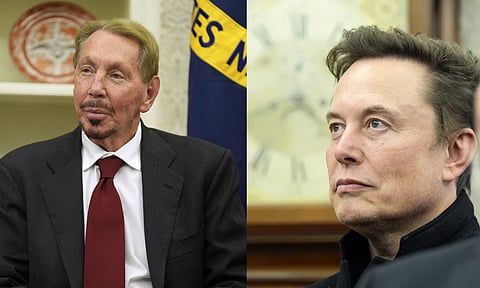 (L-R) Larry Ellison, Elon Musk
